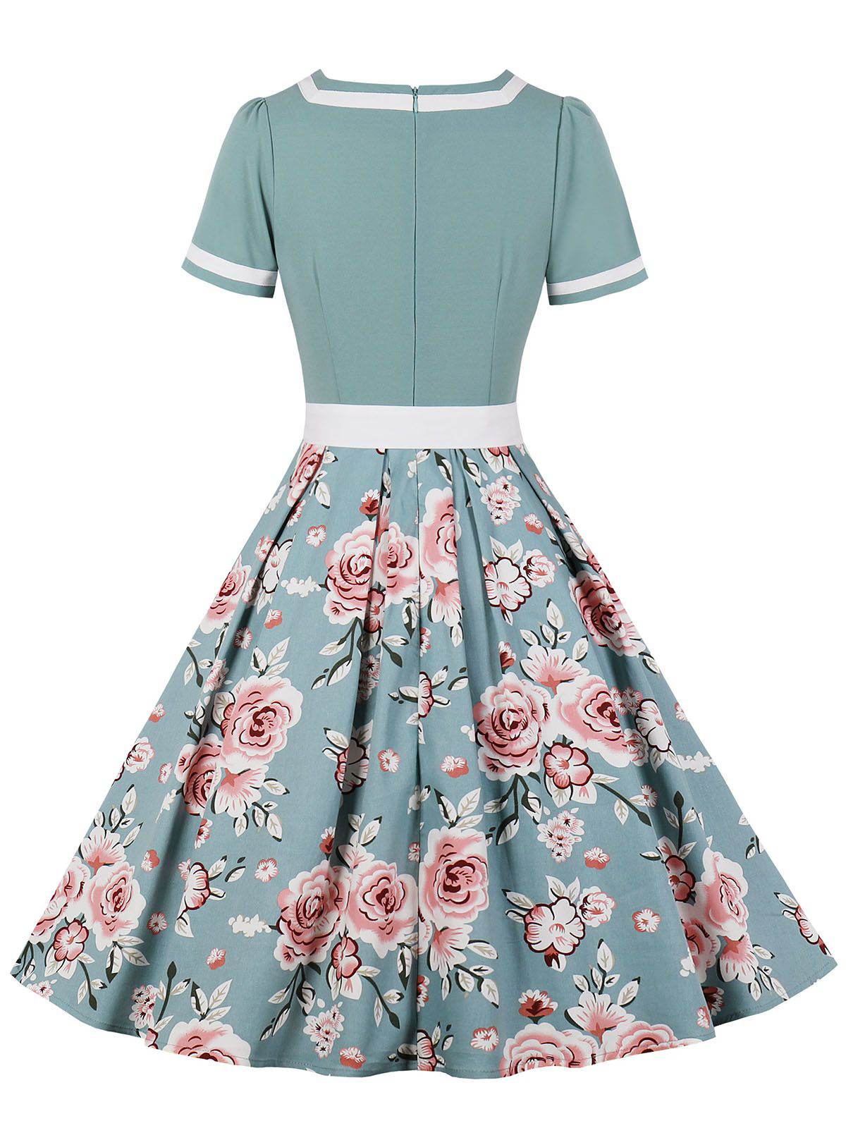 nvxiot 1950s Floral Patchwork Swing Dress