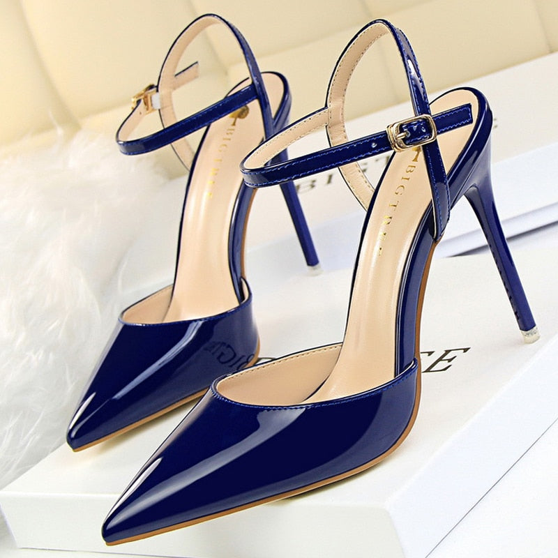 BIGTREE Shoes Fashion Sandals Women 2021 Patent Leather High Heels Women Sandals Summer Heeled Sandals Pointed Toe Women Pumps