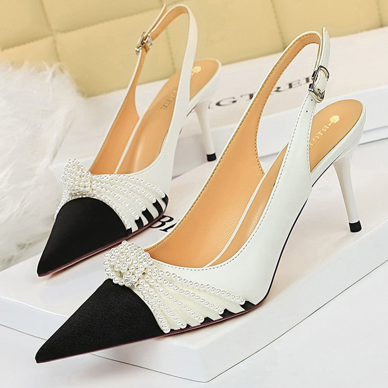 BIGTREE Shoes Pearl Bowknot Women Pumps Luxurious High Heels Fashion Party Shoes Women Heels Stiletto Ladies Shoes Plus Size 43