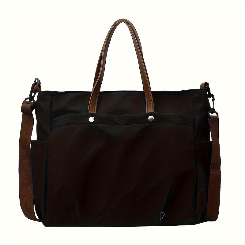 Chic Black Nylon Tote Bag - Spacious & Durable, Perfect for Everyday Use with Zip Closure