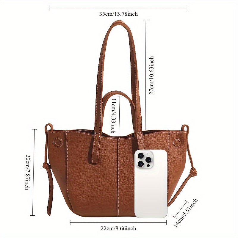 Chic Vintage-Inspired Tote Bag with Bonus Wallet - Magnetic Closure, Fixed Strap, Faux Leather in Light Brown/Cream/Black