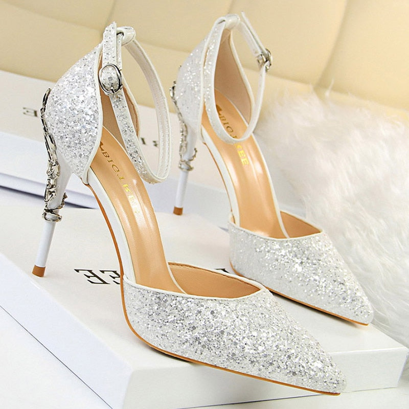 BIGTREE Shoes Heels 2022 New Woman Pumps Sequins High Heels Women Shoes Fashion Ladies Shoes Gold Sliver Stiletto Heels Sandals