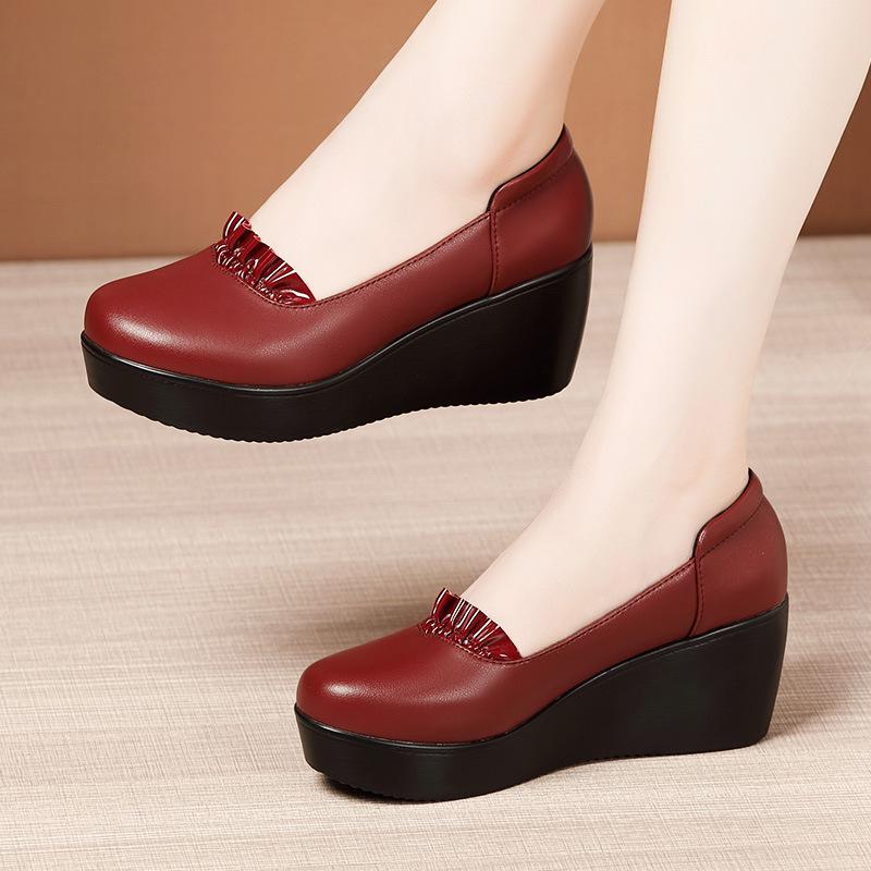 GKTINOO Wedges Shoes for Women 2021 Autumn Spring Platform Pumps Woman High Heels Leather Office Shoes Ladies Plus Size 33-43