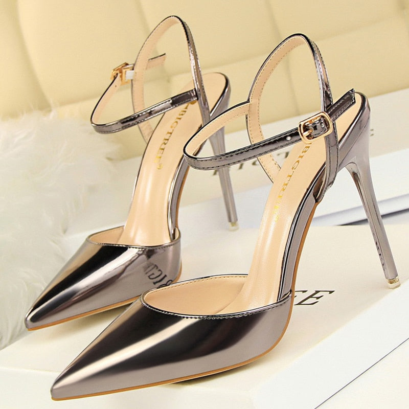 BIGTREE Shoes Fashion Sandals Women 2021 Patent Leather High Heels Women Sandals Summer Heeled Sandals Pointed Toe Women Pumps