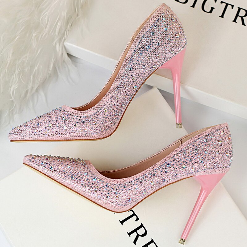 BIGTREE Shoes Sexy Woman Pumps Pointed Toe High Heels Shoes Women Sequins Nightclub Party Shoes Quality Stiletto Heels Lady Shoe