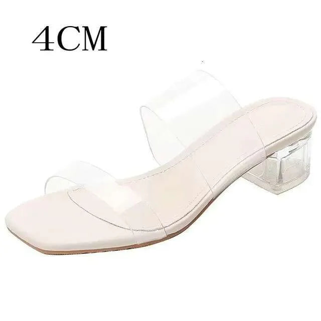 New Fashion High Transparent Sandals Women's Summer Chunky Heels Crystal Slippers Outside Wear Kq8