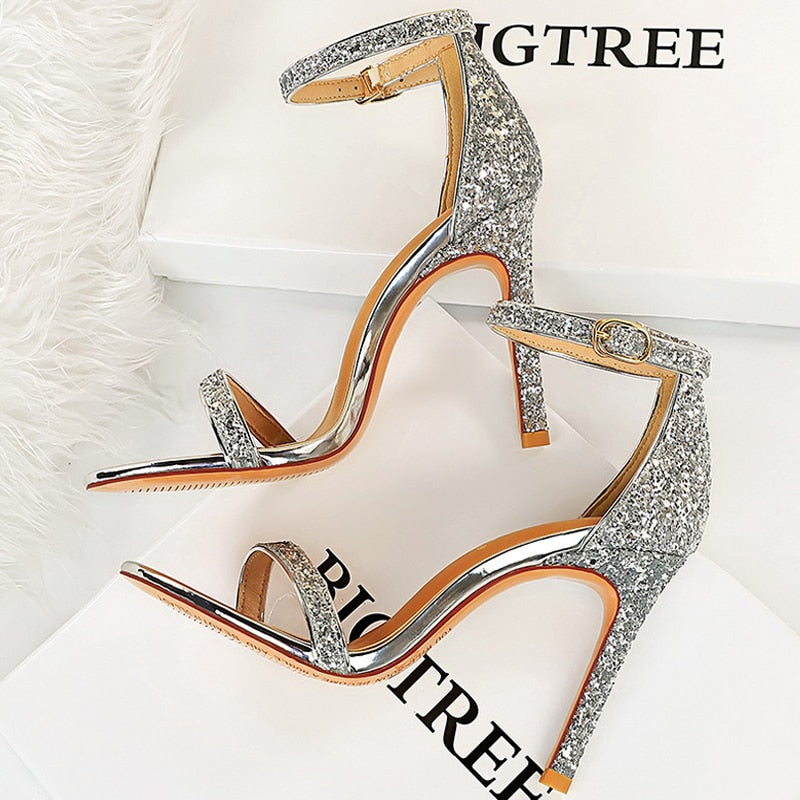 BIGTREE Shoes Sexy High Heels Women Pumps Sparkle Sequins Stiletto Heels 10 Cm Party Shoes Women Heels Summer Women Sandals New