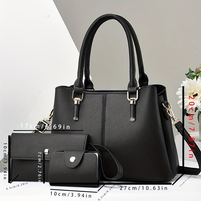 Trendy PU Crossbody Tote Bag Set - Elegant Women's Shoulder Bag With Fixed Strap, Large Capacity, Luxury Feel