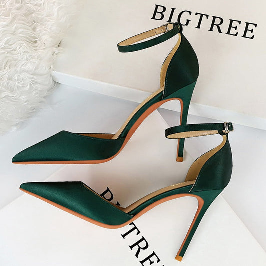 BIGTREE Shoes Green Blue Women Pumps Fashion Women Office Shoes Sexy High Heels Silk Stiletto Heels Women Sandals Plus Size 43