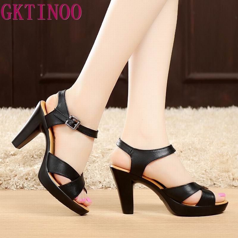 GKTINOO Fashion Genuine Leather Sandals 2021 New High Heel Summer Shoes Gladiator Open Toe Platform Sandals plus size