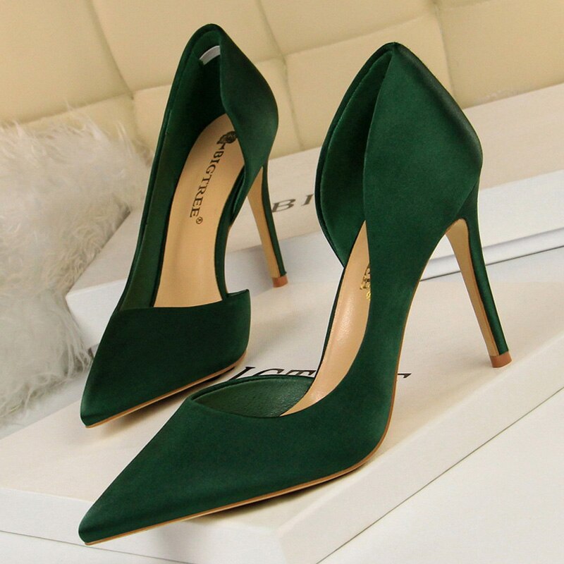 BIGTREE Shoes New Wine Red Green Blue Black Women Pumps Silk High Heels Fashion Office Shoes Female Stiletto Heels Party Shoes