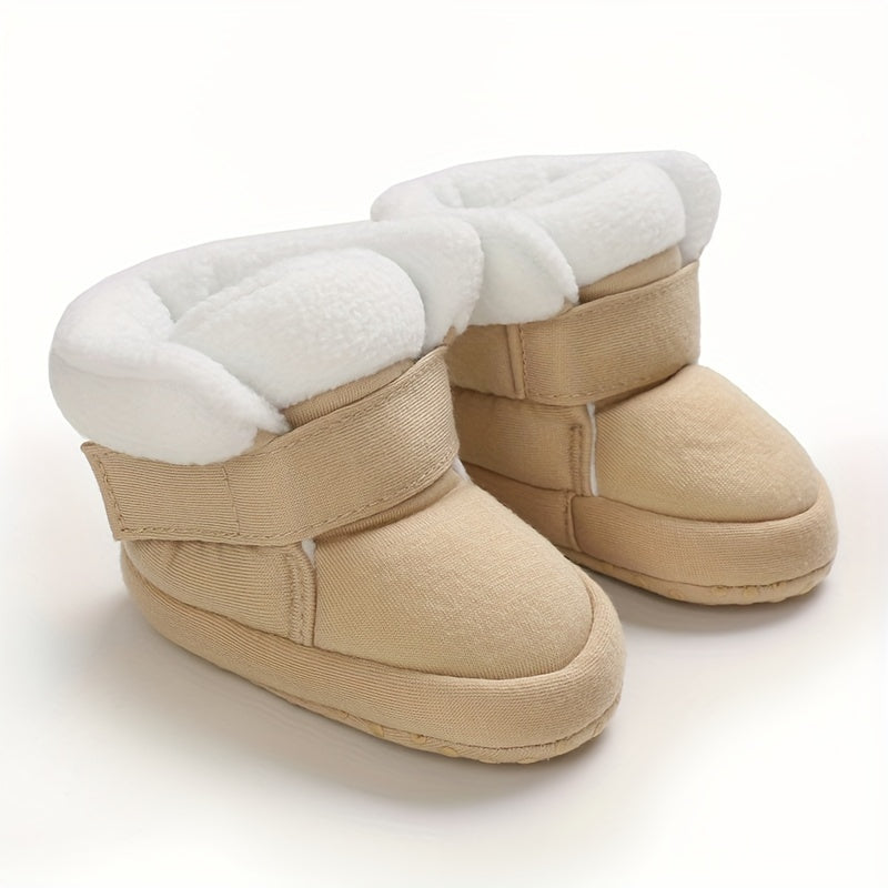 Ankle-High Crib Shoes for Baby Girls - Soft, Warm, Fleece-Lined, Hook-and-Loop Fastener, Round Toe, Platform Heel, Fabric Upper, Indoor Walking Boots for Fall and Winter Season