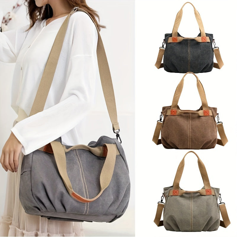 Fashionable Large Capacity Canvas Tote Bag For Women, Casual Style Crossbody Bag With Adjustable Shoulder Strap And Polyester Lining