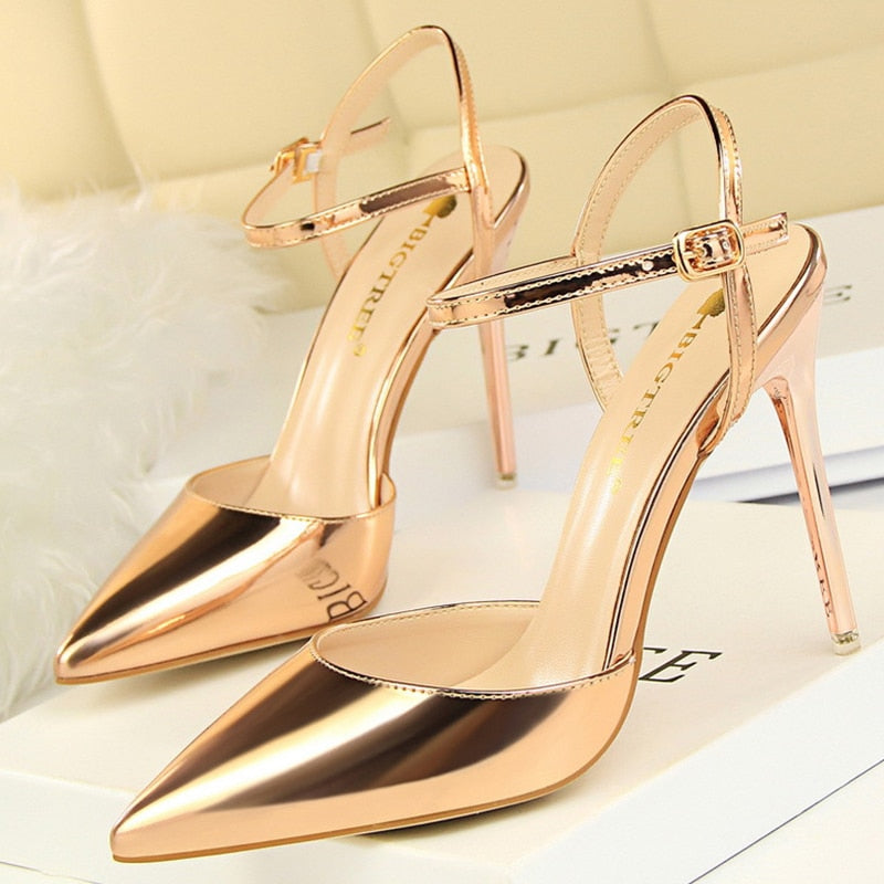 BIGTREE Shoes Fashion Sandals Women 2021 Patent Leather High Heels Women Sandals Summer Heeled Sandals Pointed Toe Women Pumps