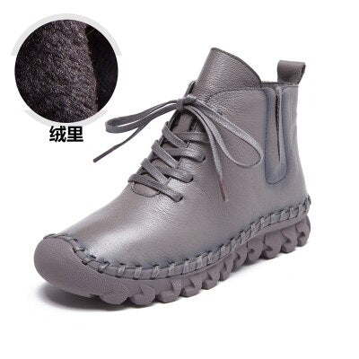 Genuine Leather Shoes Women Boots 2021 Autumn Winter Fashion Handmade Ankle Boots Warm Soft Outdoor Casual Flat Shoes Woman