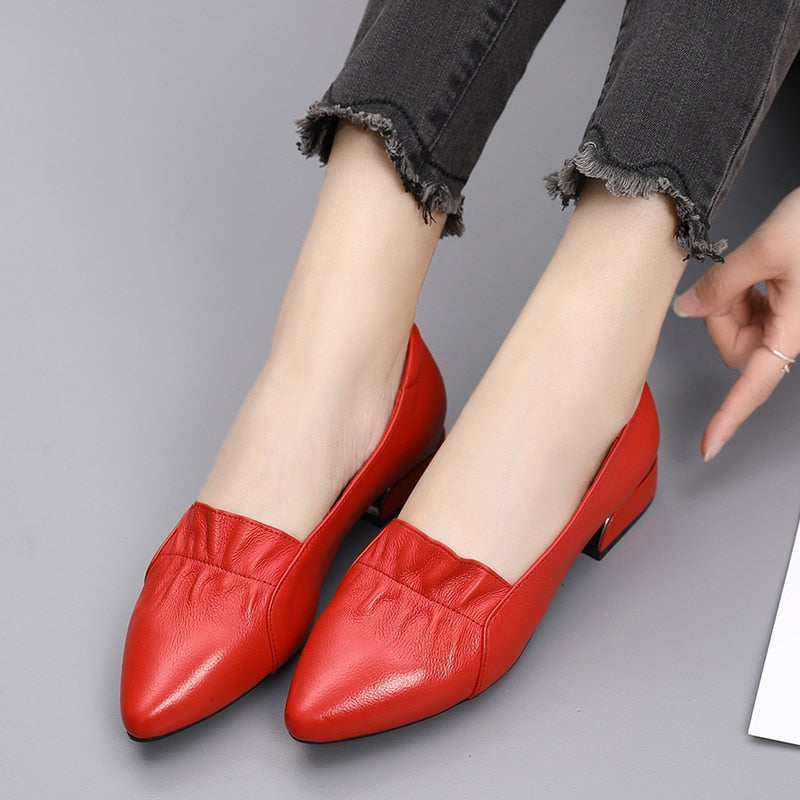 GKTINOO Brand Shoes Thick Heel Ladies Pumps Genuine Leather Pointed Toe Colorful Square Heels Party Handmade Shoes Women