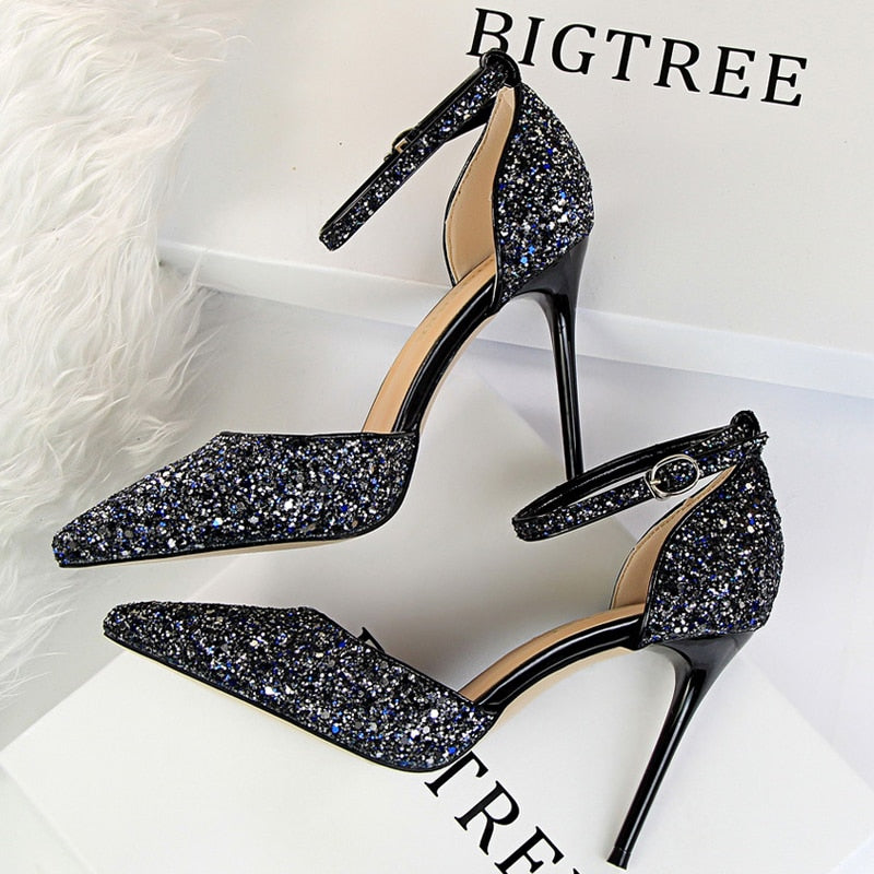 BIGTREE Shoes Sexy High Heels Women Pumps Sparkle Sequins Stiletto Heels 10 Cm Party Shoes Women Heels Summer Women Sandals New