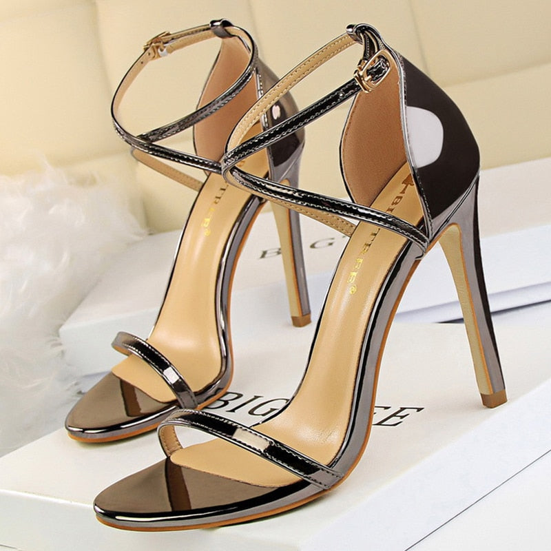 BIGTREE Patent Leather Women Sandals Sexy High Heels Summer Super High Heels 11 Cm Women Stiletto Sandals Female Party Shoes