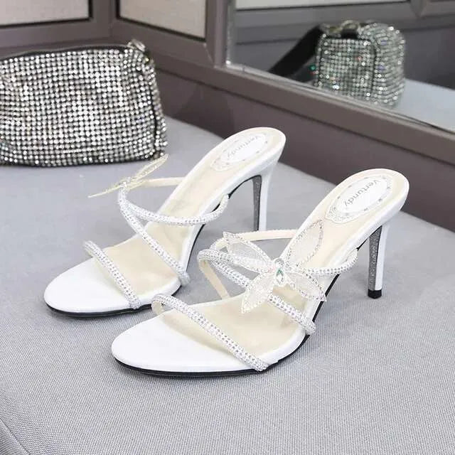 Summer New Sandals For Women With Rhinestone Butterfly High Sexy Slippers Stiletto Heels Kq8