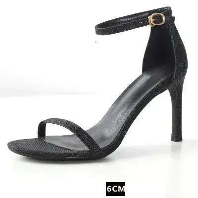 Summer New Fine Heel Black Suede High Heels Chic Fairy Wind One Word Buckle Sandals Female Kq8