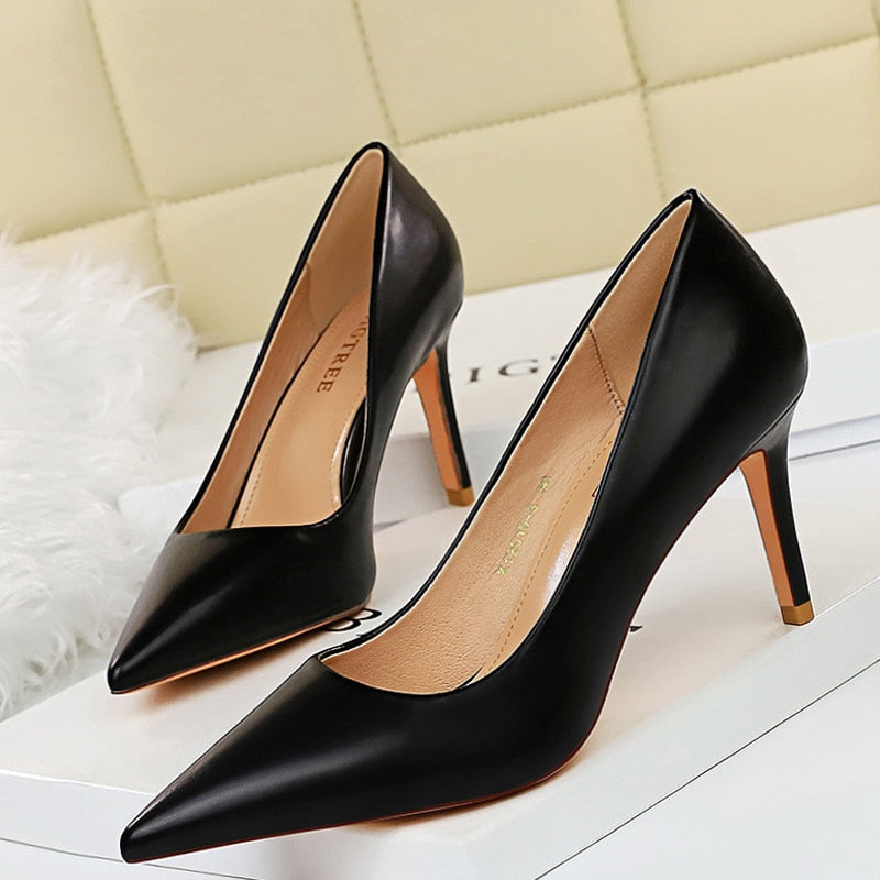 BIGTREE Shoes Pu Leather Woman Pumps Fashion Kitten Heels 7.5 Cm Occupation OL Office Shoes Women Heels 2021 Sexy Heeled Shoes