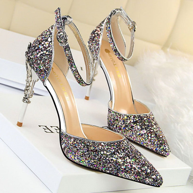 BIGTREE Shoes Heels 2022 New Woman Pumps Sequins High Heels Women Shoes Fashion Ladies Shoes Gold Sliver Stiletto Heels Sandals