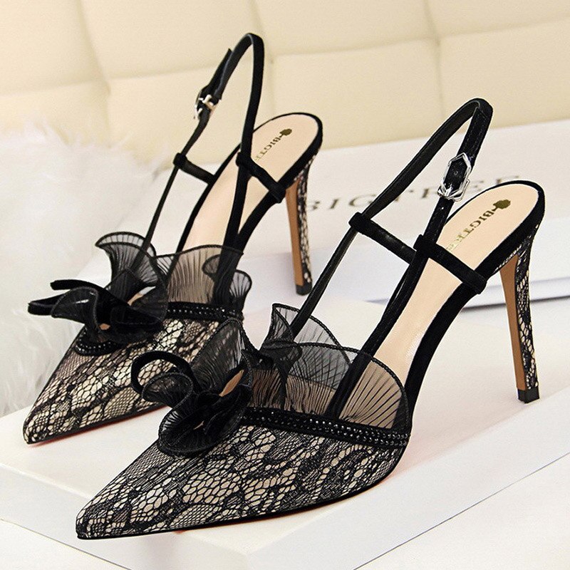 BIGTREE Shoes Lace Hollow Woman Pumps Sexy High Heels Party Shoes Fashion Women Heels Ladies Shoes Women Sandals Plus Size 42 43