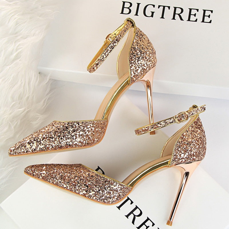 BIGTREE Shoes Sexy High Heels Women Pumps Sparkle Sequins Stiletto Heels 10 Cm Party Shoes Women Heels Summer Women Sandals New