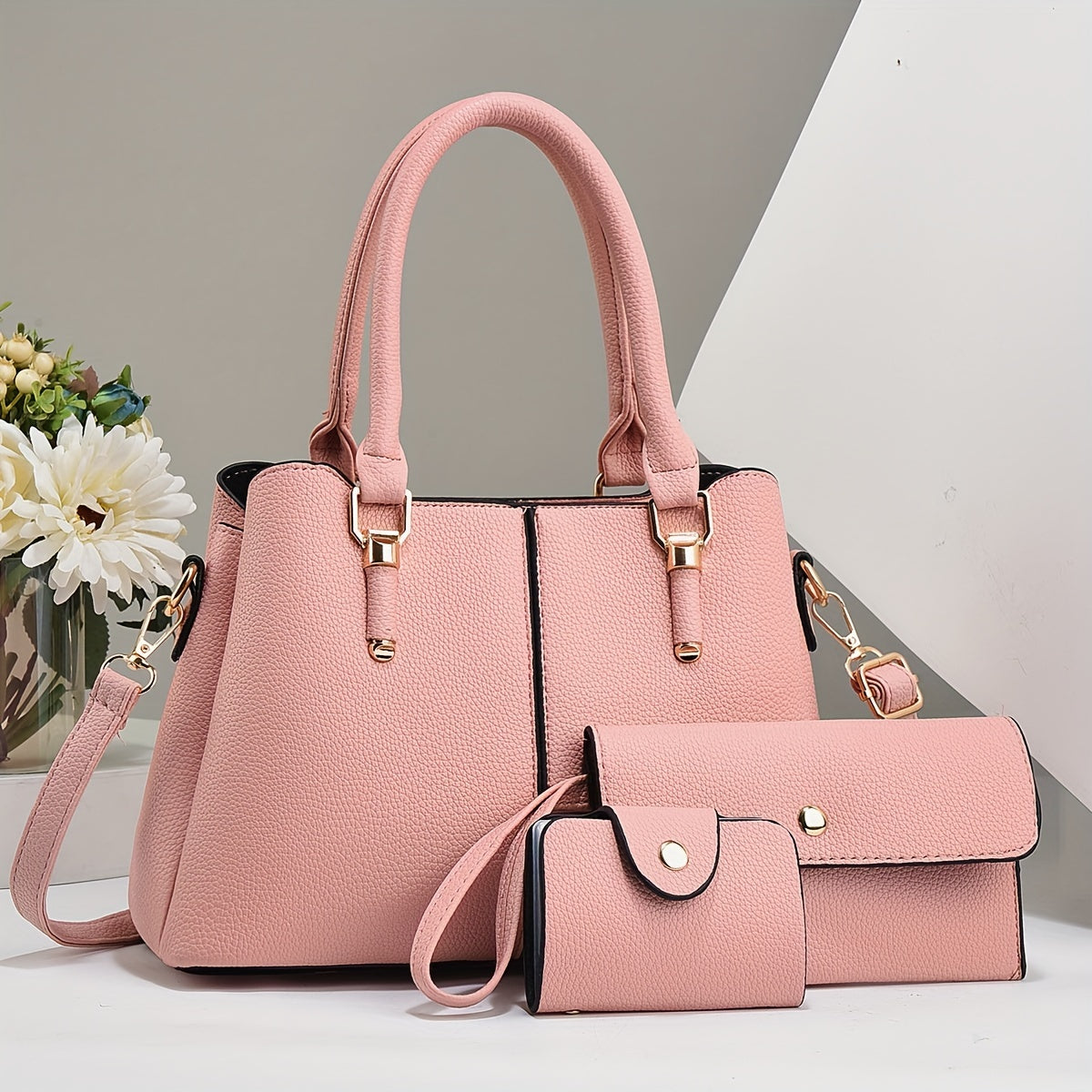 Trendy PU Crossbody Tote Bag Set - Elegant Women's Shoulder Bag With Fixed Strap, Large Capacity, Luxury Feel