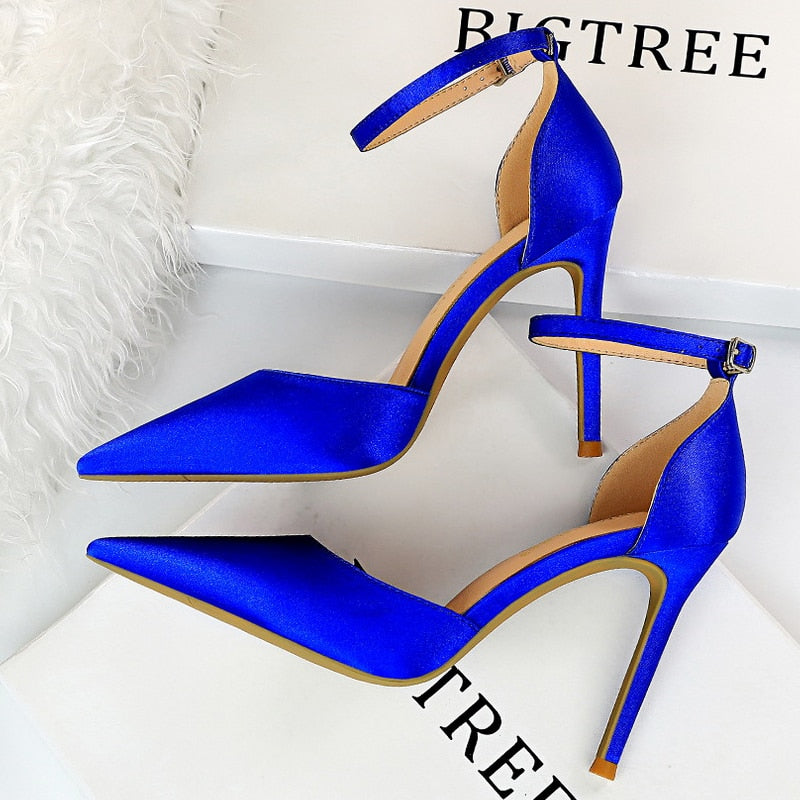 BIGTREE Shoes Green Blue Women Pumps Fashion Women Office Shoes Sexy High Heels Silk Stiletto Heels Women Sandals Plus Size 43