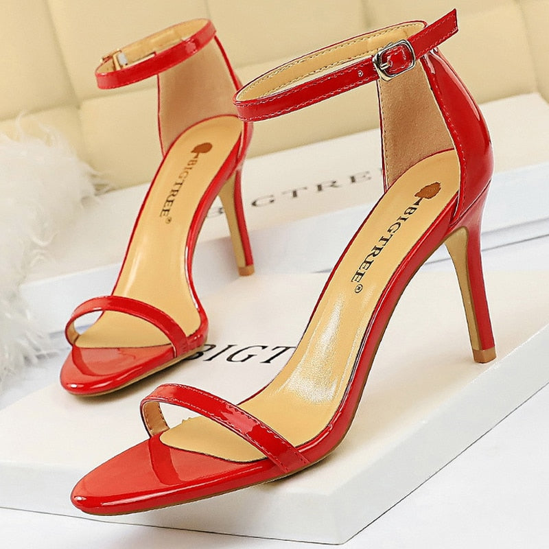 BIGTREE Shoes Pu Leather High Heels 2022 New Women Heels Sexy Stiletto Heels 11 Cm Party Shoes Color Matching Women Sandals