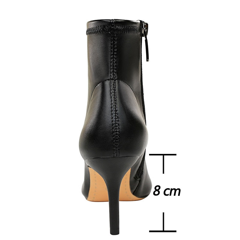 BIGTREE Shoes Leather Boots Women High-Heeled Boots Keep Warm Winter Boots Pointed Toe Stiletto High Heels Women Ankle Boots