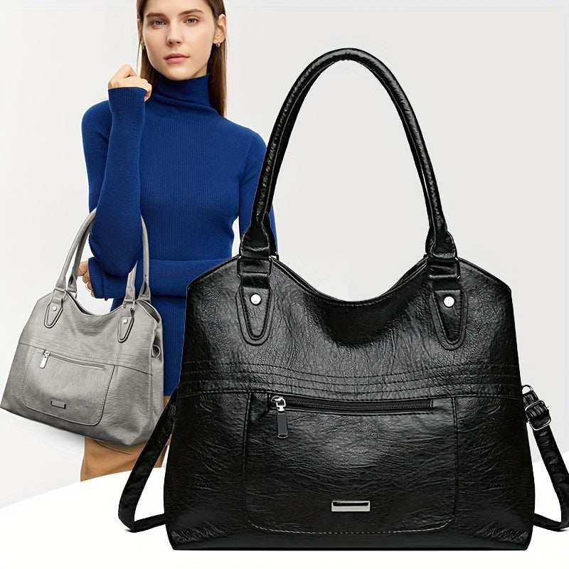 Luxurious Vintage-Style PU Leather Tote Bag - Adjustable Shoulder Strap, Zipper Closure, Spacious Interior, Stylish Design - Perfect for Office, Travel, Daily Commute, and Everyday Essentials