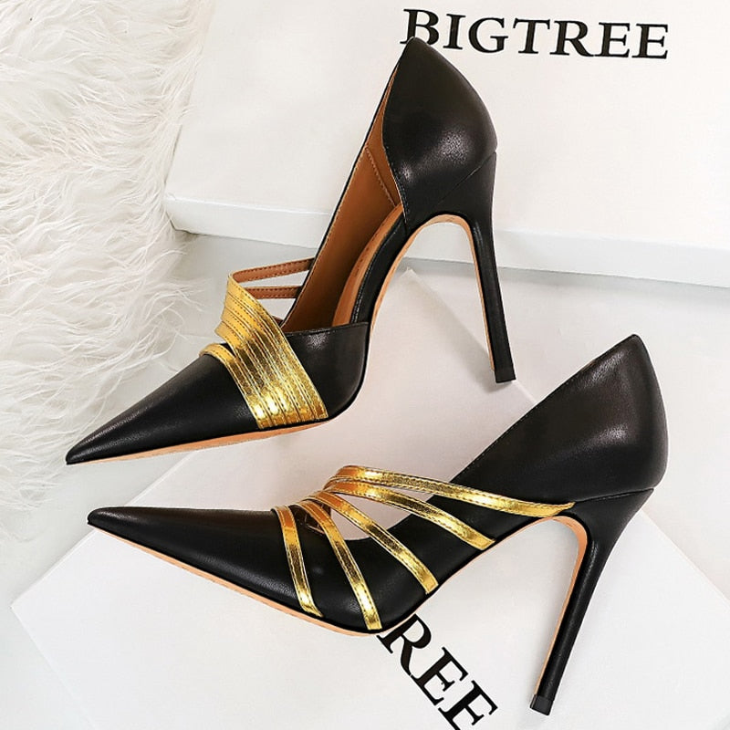 BIGTREE Shoes Sexy High Heels Suede Women Pumps Stiletto Party Shoes Women Heels Pointed Toe Hollow Women Sandals Plus Size 43