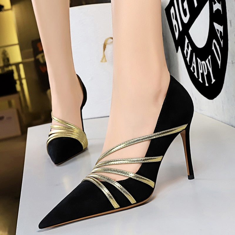 BIGTREE Shoes Sexy High Heels Suede Women Pumps Stiletto Party Shoes Women Heels Pointed Toe Hollow Women Sandals Plus Size 43