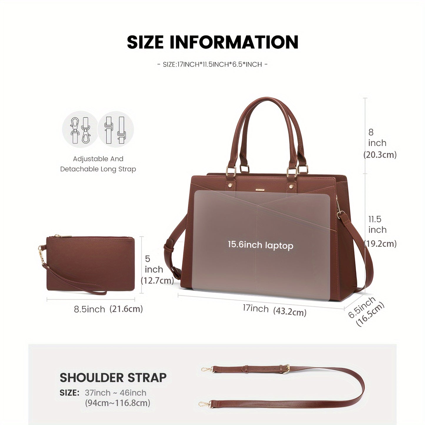 15.6 Inch Laptop Compatible Business Tote Bag for Women, Office Work Bag with Small Clutch, Computer Briefcase for Professional Ladies