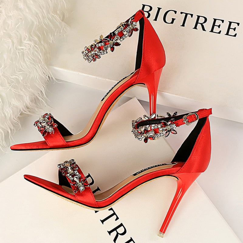 BIGTREE Shoes Open Toe Rhinestones Sandals Women 2022 New Designer Sexy High Heels Sandals Female Shoes Summer Heeled Sandals