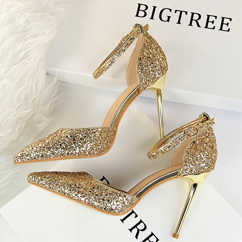 BIGTREE Shoes Sexy High Heels Women Pumps Sparkle Sequins Stiletto Heels 10 Cm Party Shoes Women Heels Summer Women Sandals New