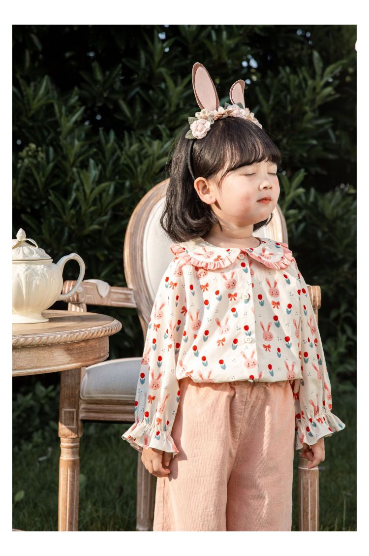 New Korean Spring Autumn Children Sweet Floral Long Sleeve Tops Kids Baby Girls turn-down collar Blouse Long Sleeves Shirt 2 3 4