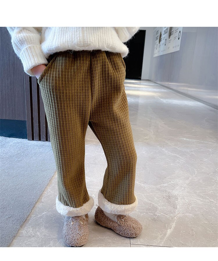 nvxiot Fashion Winter Keep Warm Children Cotton Padded Plush Pants Thicken Plus Velvet Childrens Wear Clothes Girls Boot Cut trousers