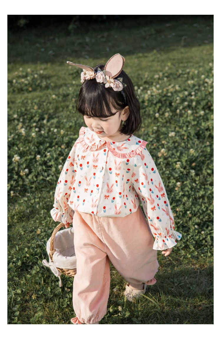 New Korean Spring Autumn Children Sweet Floral Long Sleeve Tops Kids Baby Girls turn-down collar Blouse Long Sleeves Shirt 2 3 4