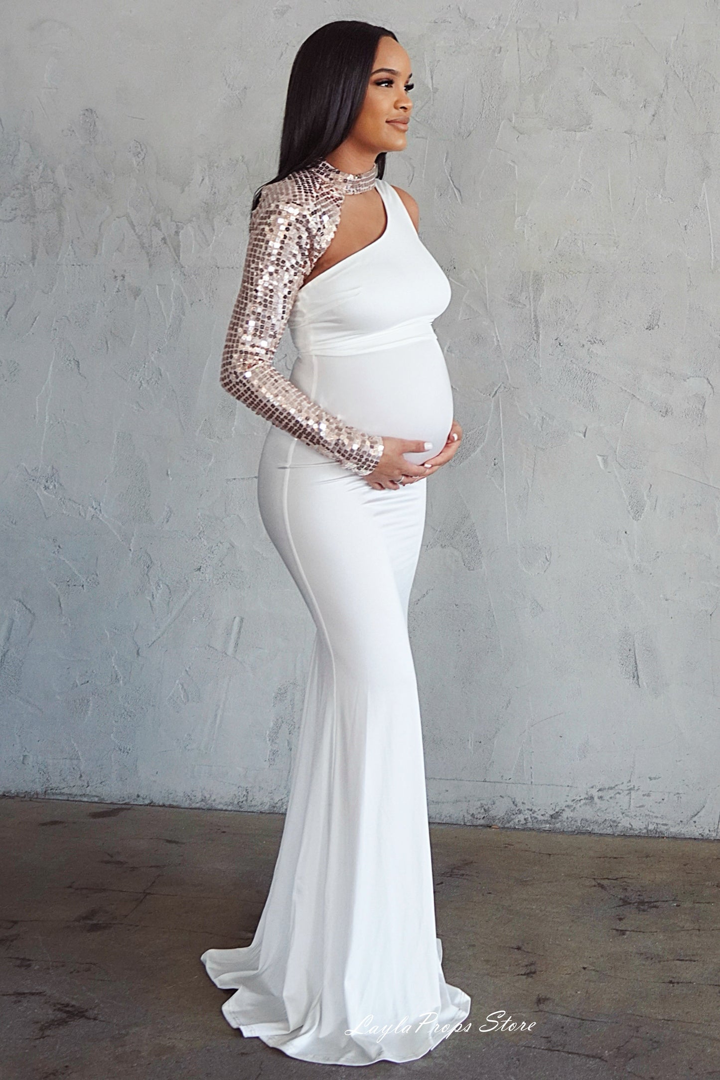 nvxiot Womens Off Shoulder Long Maxi Maternity Dress Gold Sequin Evening Gown Photography Prop Pregnant Birthday Party Boho Bodysuit