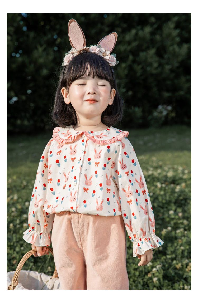 New Korean Spring Autumn Children Sweet Floral Long Sleeve Tops Kids Baby Girls turn-down collar Blouse Long Sleeves Shirt 2 3 4