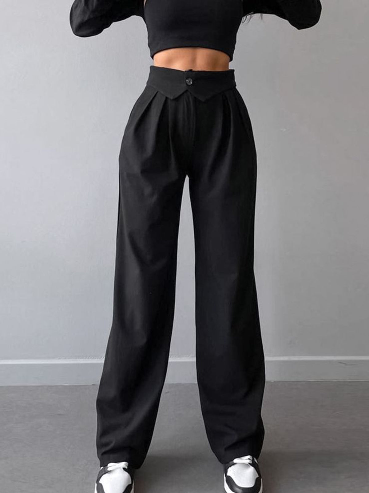 nvxiot Street Fold Over Waistband Straight Leg Dress Pants