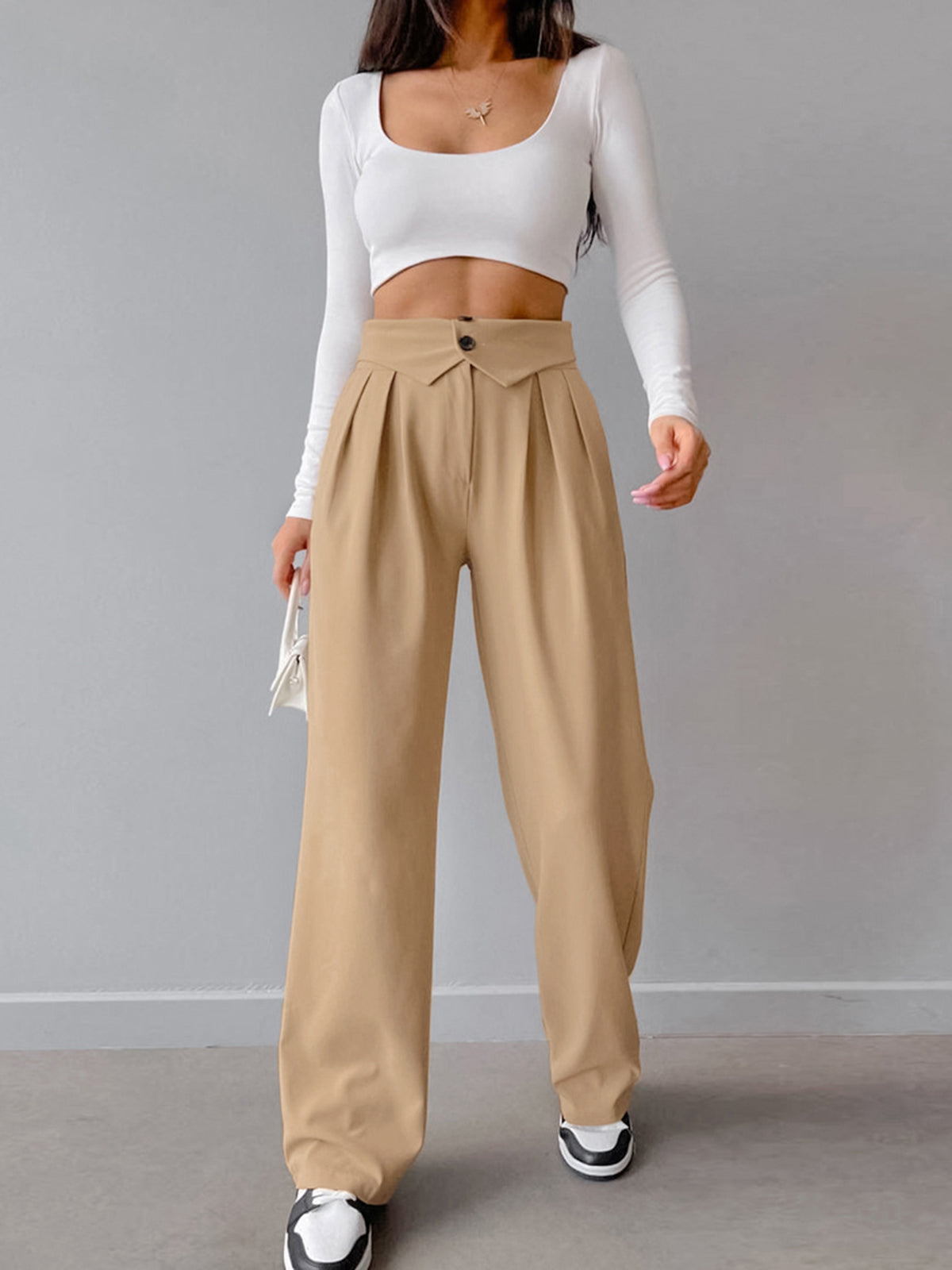 nvxiot Street Fold Over Waistband Straight Leg Dress Pants