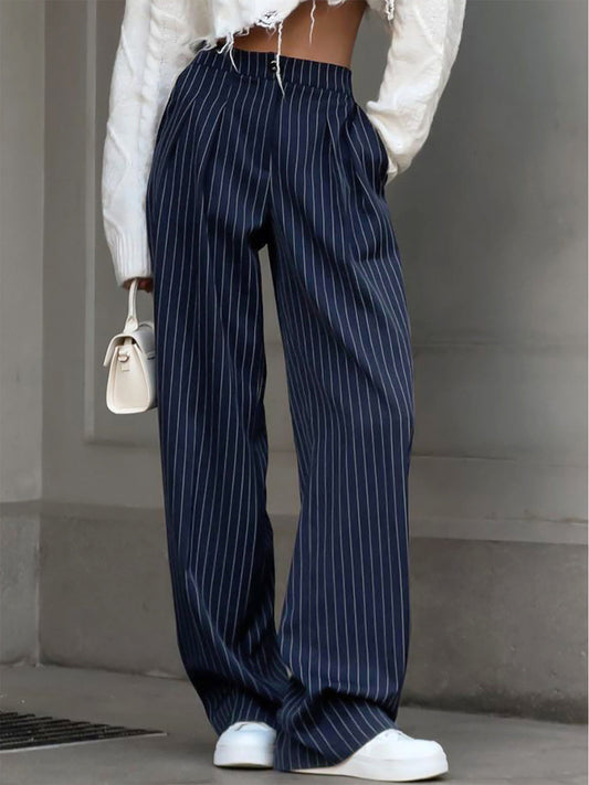 nvxiot Pinstripe Pleated Wide Leg Dress Pants