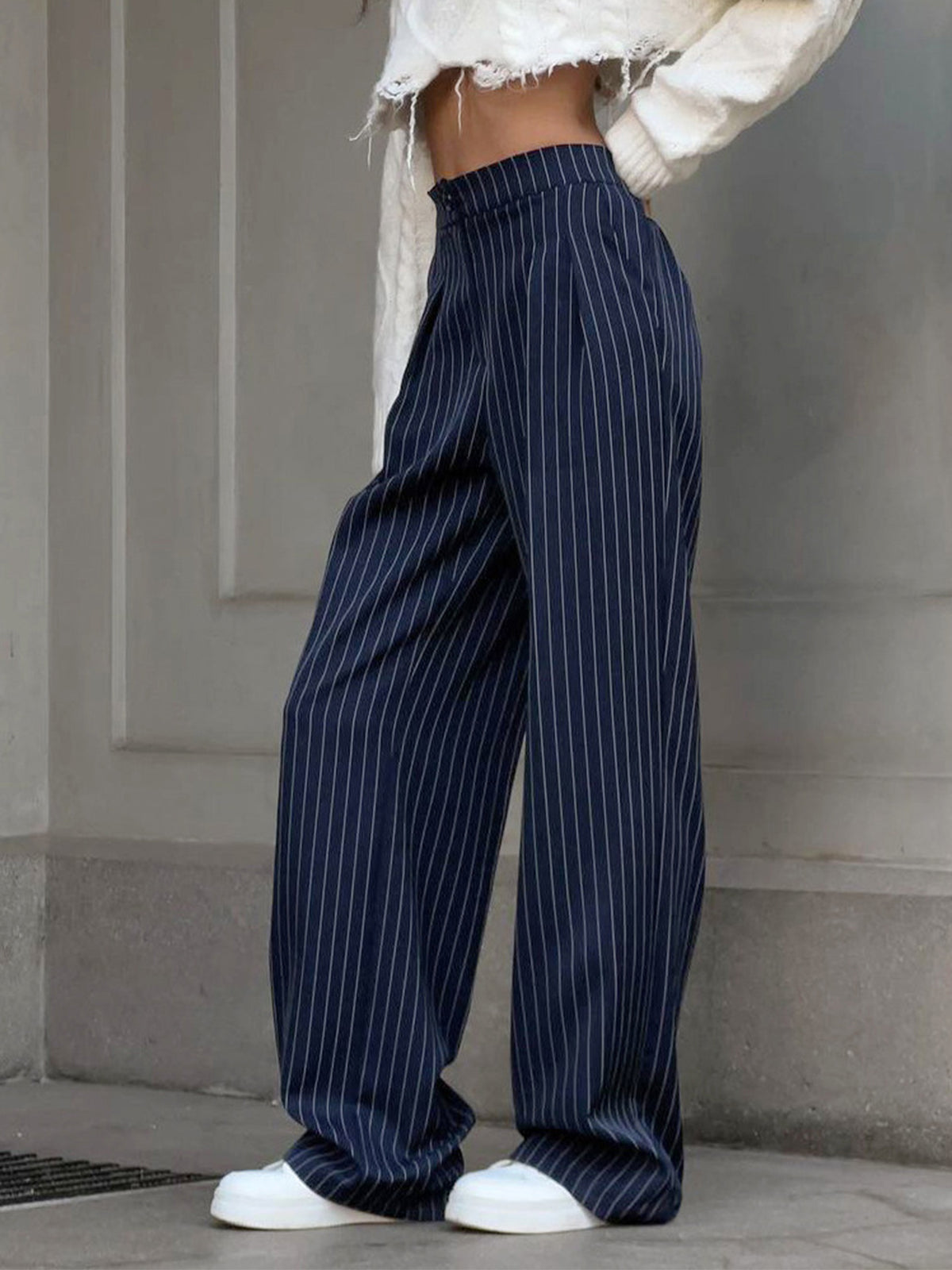 nvxiot Pinstripe Pleated Wide Leg Dress Pants