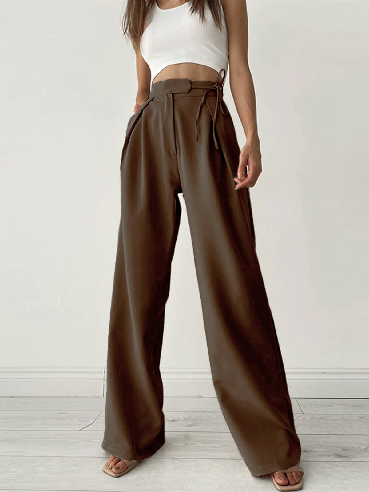 nvxiot Palazzo Tied Wide Leg Dress Pants