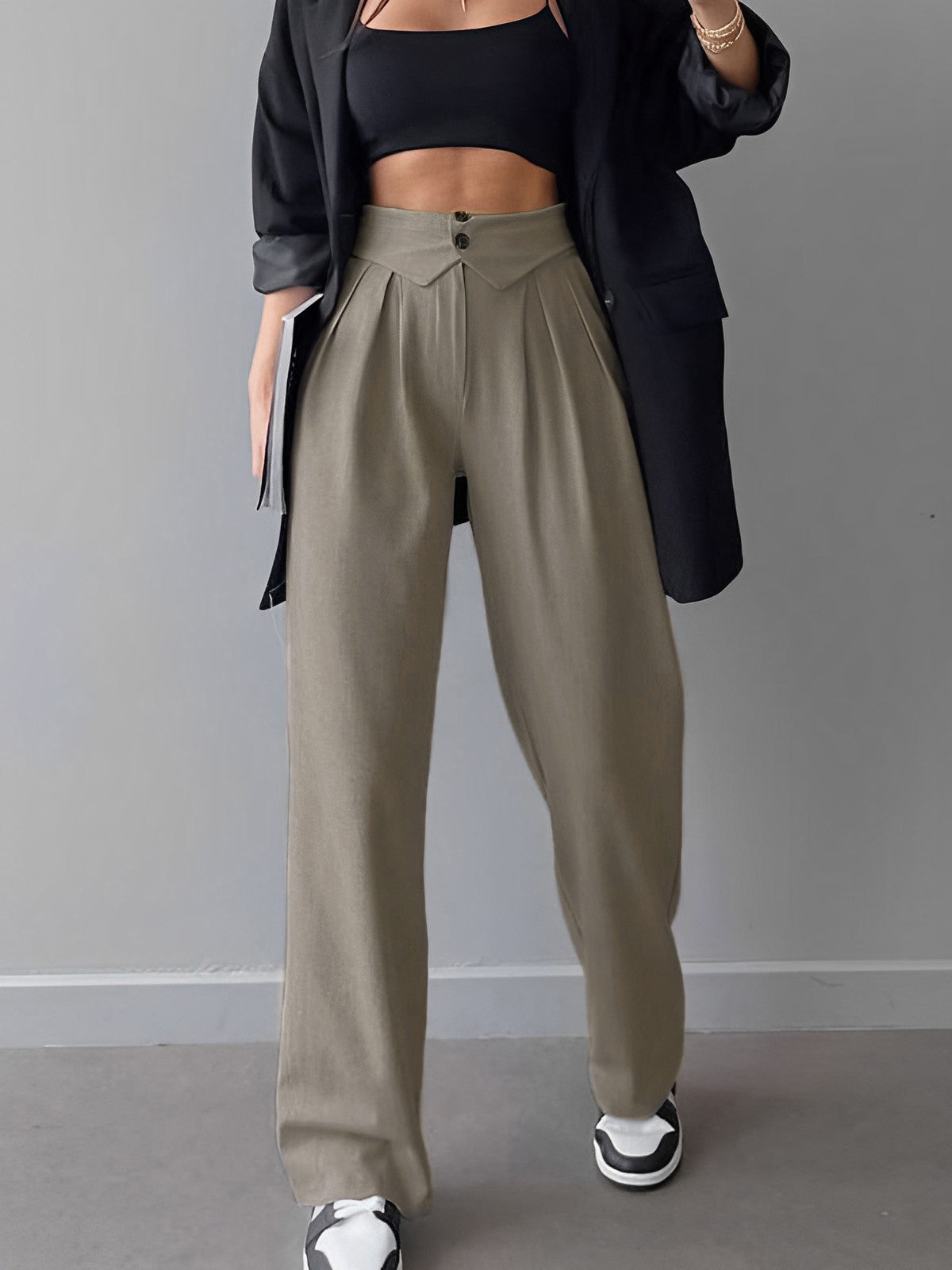 nvxiot Street Fold Over Waistband Straight Leg Dress Pants