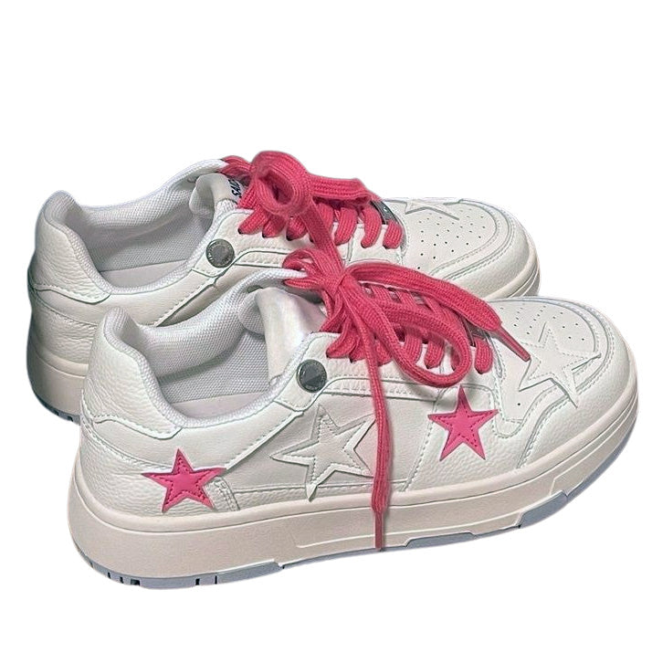 Bubblegum Pink Star Sneakers in White